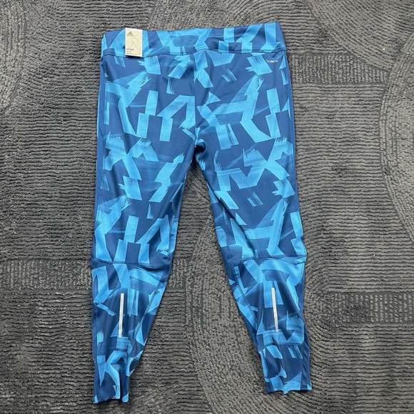 Adidas ClimaCool Running Leggings XL Blue Geometric Pattern Compression Pants - Picture 4 of 4